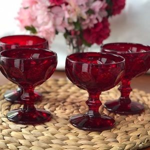 Provincial Dark Ruby Sherbet | Champagne by Imperial Glass FOUR Vintage …